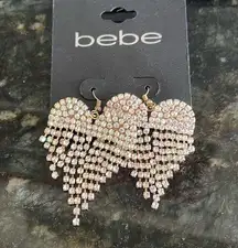 bebe Rose gold Bedazzled waterfall Hearts Earrings NWT