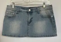 Y2K Denim Micro Mini Skirt Bedazzled 2000s McBling Indie Sleeze Sexy Size 9