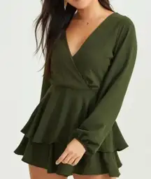 Altar’d State Small Romper Long Sleeve Lined Surplice V-Neck Tie Waist Ruffled