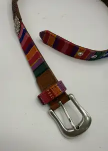 Fossil Leather Belt Concho Tapestry Braided Brown Vtg BT8324BRT Medium