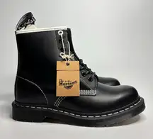 Dr. Martens 1460 Contrast Stitch Leather Lace Up Boots in Black Smooth Leather