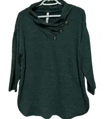 NY Collection Green Quarter Sleeve Cowl Neck Sweater‎ Wooden Buttons Size XL