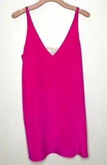 Lavender Brown Silk V-Neck Slip Dress in Fuchsia Pink Size S