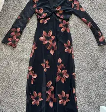 NAT Cupshe Black and Pink Floral Long Sleeve Dress