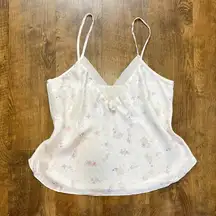 Vtg Valerie Stevens Pure Silk Cami Tank Top Sz Large White Floral Babydoll