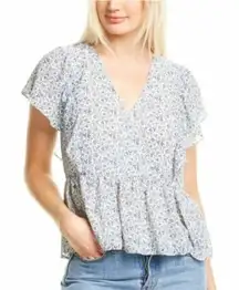 Madewell Georgette Ruffle-Sleeve Peplum Top in Americana Floral Size Small
