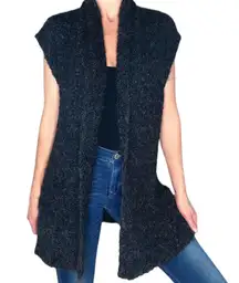 Holistia Dark Grey Long Wool Sweater Vest Open Cardigan