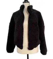 Sherpa Black Jacket Women Size Small Fuzzy Extremely Soft Short Length Coat