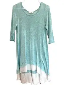 Mint with white sheer hemline light sweater tunic top size medium