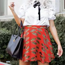 Alice + Olivia X Donald Robertson Blaise‎ Silk Blend Leopard Lips Red Skirt Sz 2