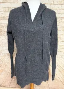 Max Studio Sweater Women Size M V-Neck Hooded Kangaroo Pocket Cashmere Sweater