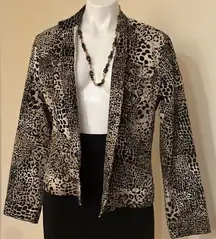 Chico's  No Button Tan cream Black Leopard Print 98% Cotton Casual Jacket …