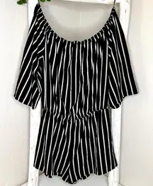 Ambiance Striped Romper Off Shoulder‎ Black White Short Sleeve Med