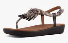 Fit Flop Womens Tia Fringe Leather Thong Sandal Size 11 Snake Slingback Comfort