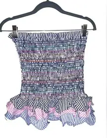 Smocked elastic shirred pinstripe multicolor strapless tube top ruffle coquette