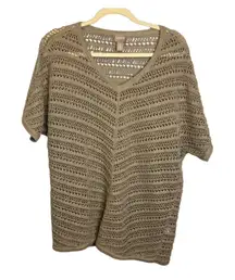 Chico's Sweater Women's Size Large Crochet Cover Up Short Sleeve Brown Chico's 2