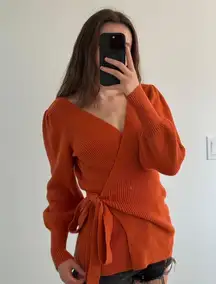 Burnt Orange Knit Sweater with Tie Waist