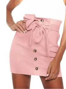 DEREK HEART Light Pink Paperbag Linen Y2k Mini Skirt