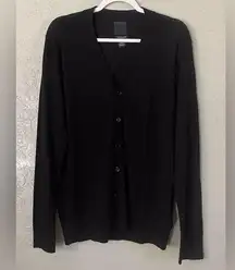 H & M Lightweight Black Merino Wool Blend Button Up Cardigan Sweater Size L