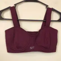 Set Active Women's Athletic Seamless Burgundy Bustier Ribbed Sports Bra