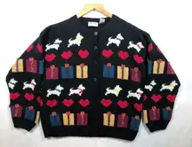 Vintage Scottie Dog Cardigan Sweater 100% Wool Preview Basics Y2K Women's L
