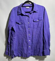 VTG 90s Chicos Purple‎ Linen Button Up Top Long Sleeve Womens L Beach Lagenlook