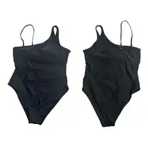 Pink Lily Meet Me at Waikiki Black One-Shoulder Swimsuit Medium