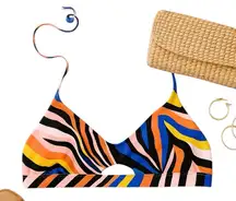Hurley Multicolor Zebra Stripe Triangle Bikini Top Size L Adjustable Keyhole Fit