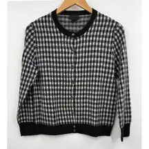 J Crew Collection Black White Gingham Italian Cashmere Cardigan Sweater M