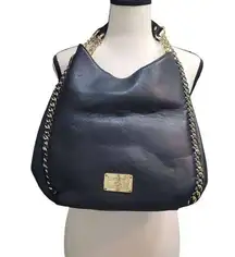 Bebe Black w/ Gold Chain Hobo Shoulder Bag Purse