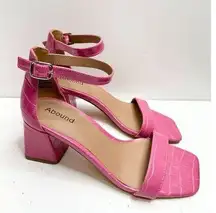 Abound Sandals Womens Size 5 Pink Croc Embossed Ankle Strap Block Heel