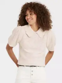 Universal Thread Knit Top XS Short Sleeve Peter Pan Collar Pullover Beige