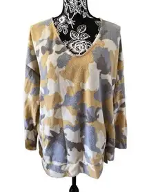 Lovely J Fleece Camouflage V-Neck Sweater Lounge Casual Everyday