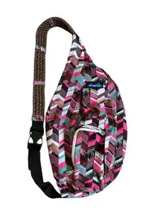 NWOT KAVU Rope Sling Compact Lightweight Crossbody Bag One Size, Sunset Blocks