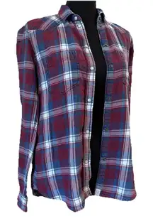 American Eagle Red Blue White Plaid Button (Snaps) Up Long Sleeve Shirt, Size XS