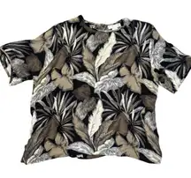 DONCASTER Tropical Leaf Print Silk Blouse‎ Women's Short Sleeve