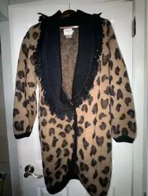 Vintage Cervelle wool Leopard print Knit Cardigan Sz S Mid Length‎