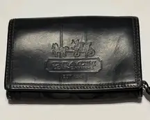 Coach Bleecker Black Leather Khaki Black Signature Fat Coin Zip Wallet