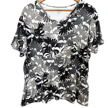 💥 Laura Scott White Black & Grey Abstract Leaves Top