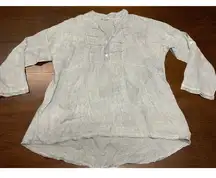 Linen Lagenlook Resort Beach Cottagecore Spring Top Women XL Neutral Italy Light