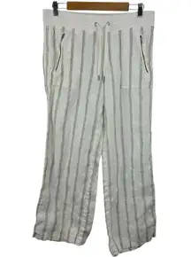 Athleta  Cabo Tide Linen Wide Leg Pant in Ivory/Grey Milan Stripe Size 12