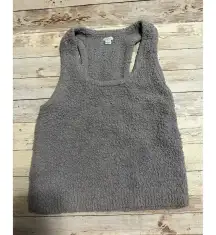 Aerie Cropped Sherpa Sleeveless Tank Size Small Gray Fuzzy Top
