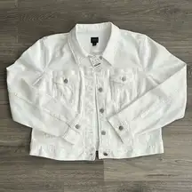 NWT J.CREW Classic Jean Jacket Womens Large White Stretch Denim Coastal Minimal