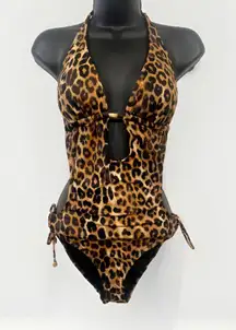 Leopard Cut out one piece Swimsuit Medium