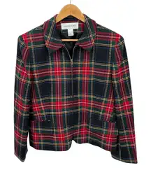 Vintage Jones New York‎ Zip Jacket Large Red Plaid Worsted Wool Lined Pockets