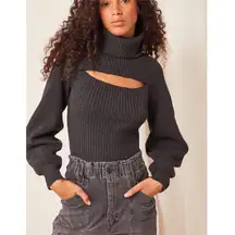 Free People Ariel Charcoal Grey Turtleneck Size XS‎ In Carbon Copy