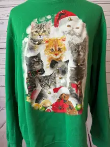 Ugly Christmas Sweater XL Extra large Cats Cat Lady Pullover Sweatshirt Bells