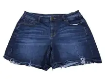 Lane Bryant Girlfriend Jean Shorts Blue Women's Size 14 Frayed Raw Hem Stretch