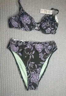 Cupshe Bikini Set, Floral Print, Ruffle Trim, Two‎ Piece Swimsuit, Beach size S
