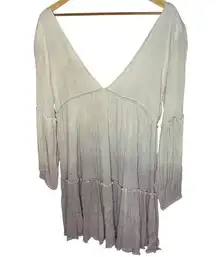 R. Vivimos Women's L Plunge Neck Tiered Tunic Dress Light Gray Angelic Fairycore